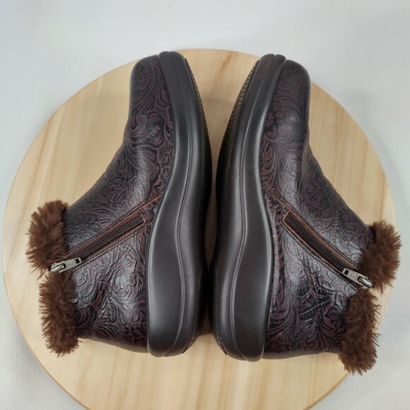 Alegria Meri Boots Tooled Leather & Faux Fur Brown Booties Women 37 / US 7 - Picture 9 of 12